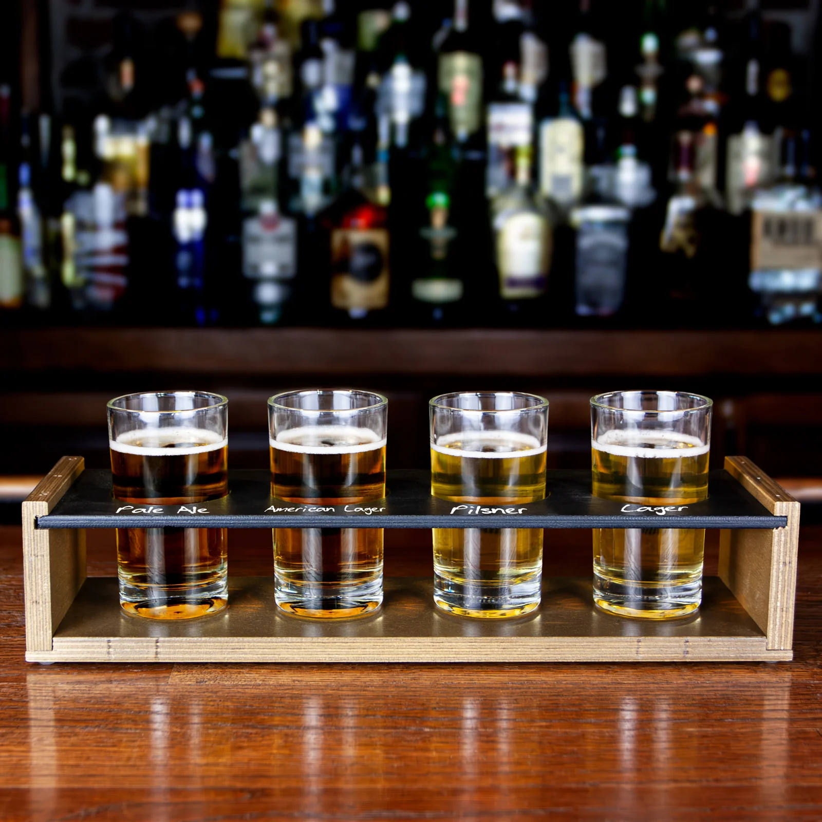 Beer Flight Tray With Chalkboard Top - Walnut Stain - 4 Glasses - Image 5