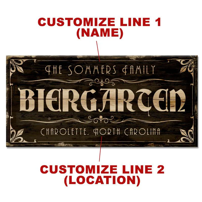 BIERGARTEN - CUSTOMIZABLE Large Vintage Wooden Bar Sign - 11 3/4" x 23 3/4" - Image 2