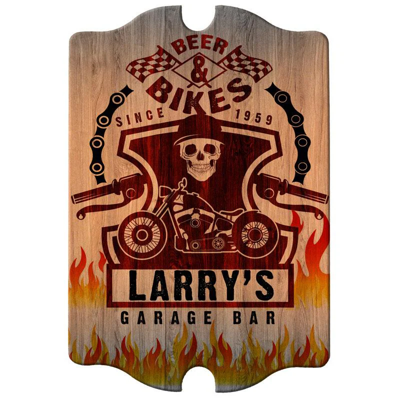 Biker - Custom Tavern Shaped Wood Bar Sign