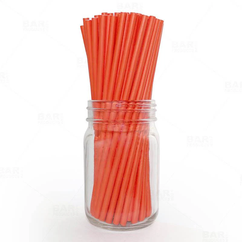 BarConic® Biodegradable Orange Paper Straws - 7 3/4" - 100 Pack