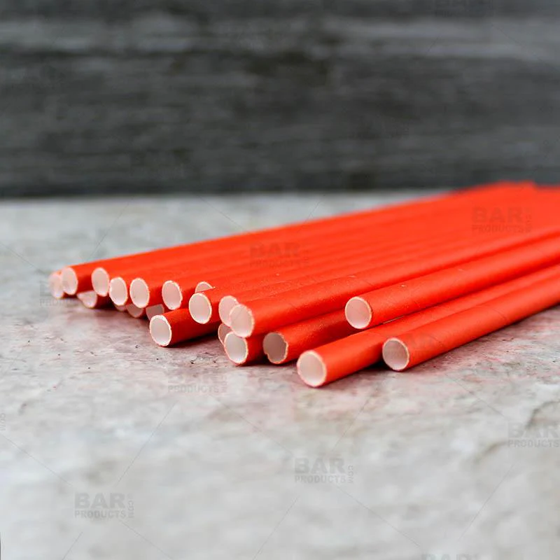 BarConic® Biodegradable Orange Paper Straws - 7 3/4" - 100 Pack - Image 4