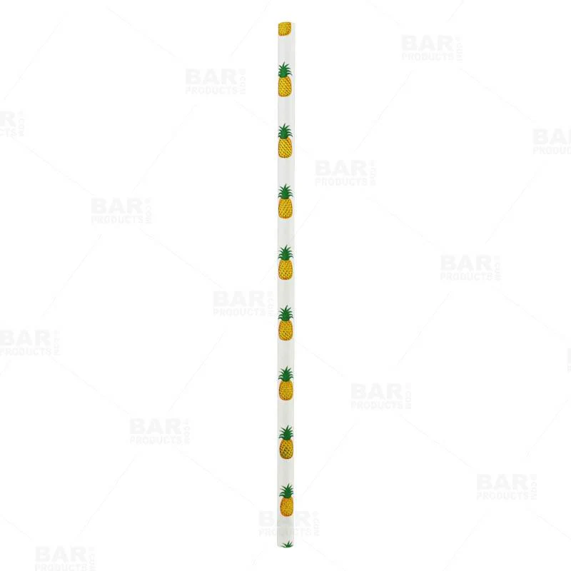 BarConic® Biodegradable Pineapple Pattern Paper Straws - 7 3/4" - 100 Pack - Image 3