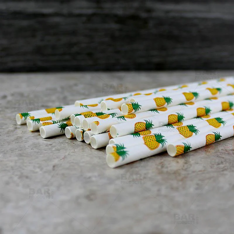 BarConic® Biodegradable Pineapple Pattern Paper Straws - 7 3/4" - 100 Pack - Image 4