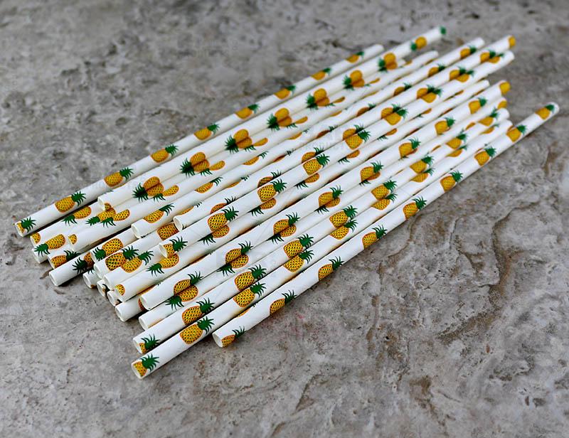 BarConic® Biodegradable Pineapple Pattern Paper Straws - 7 3/4" - 100 Pack - Image 5