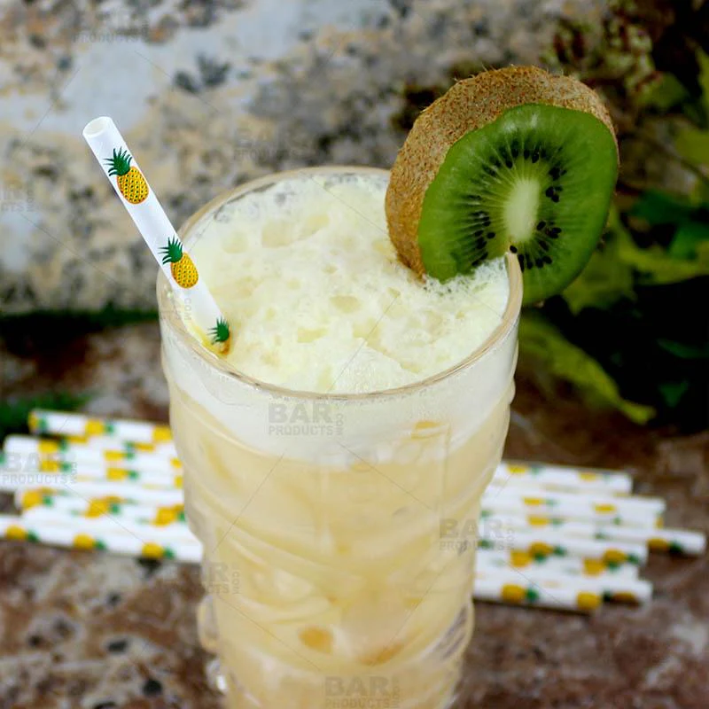 BarConic® Biodegradable Pineapple Pattern Paper Straws - 7 3/4" - 100 Pack - Image 6