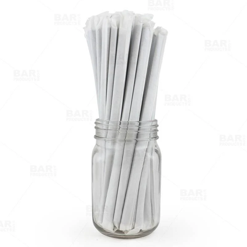 BarConic® Biodegradable Solid Black Wrapped Paper Straws - 7 3/4" - 100 Pack