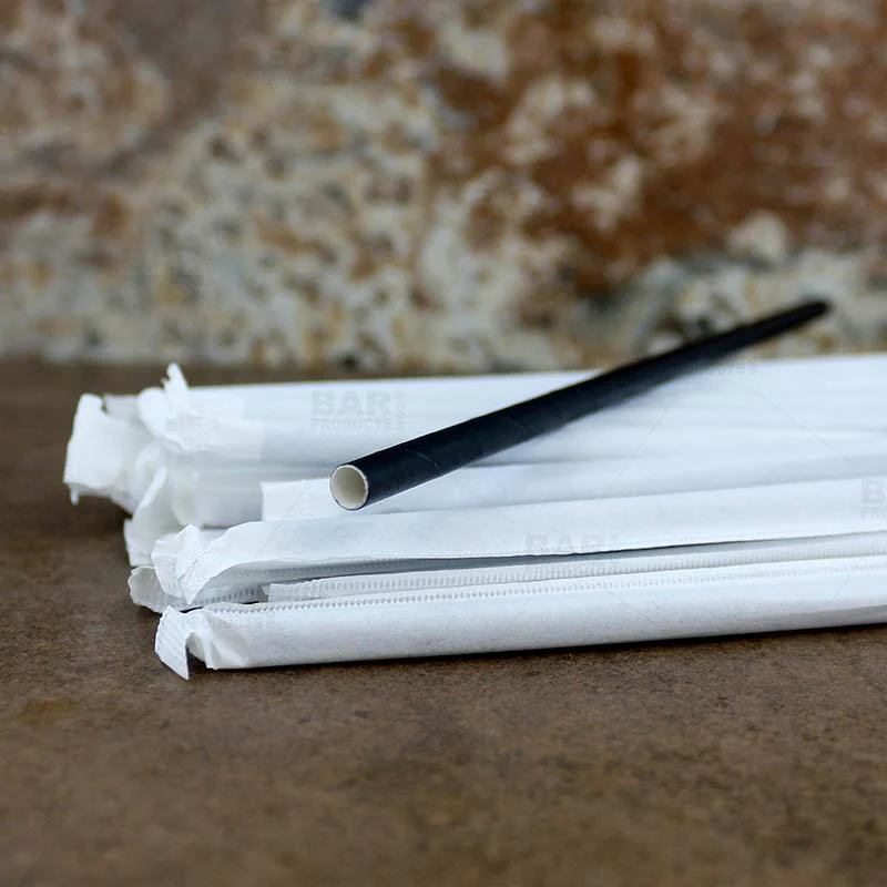 BarConic® Biodegradable Solid Black Wrapped Paper Straws - 7 3/4" - 100 Pack - Image 5