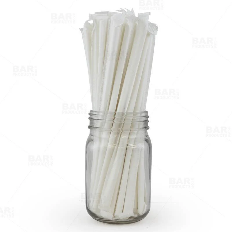 BarConic® Eco-Friendly Solid White Wrapped Paper Straws - 7 3/4" - 100 Pack
