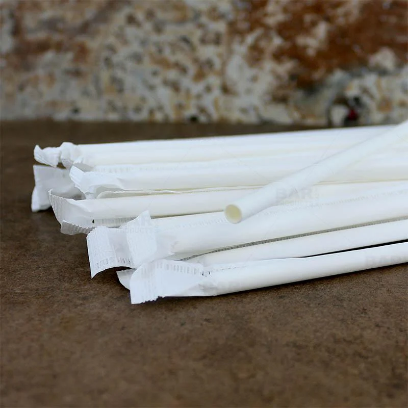 BarConic® Eco-Friendly Solid White Wrapped Paper Straws - 7 3/4" - 100 Pack - Image 5