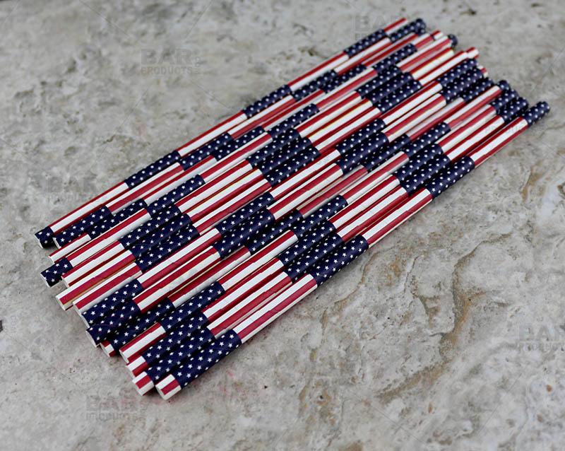 BarConic® Biodegradable USA Flag Paper Straws - 7 3/4" - 100 Pack - Image 5