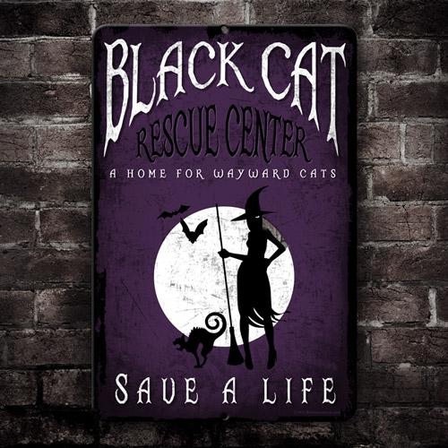 Black Cat Rescue - Halloween Metal Bar Sign - 12" x 18" - Image 2