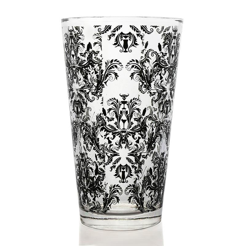 Black Cocktail Themed Damask Mixing Glass - 16oz