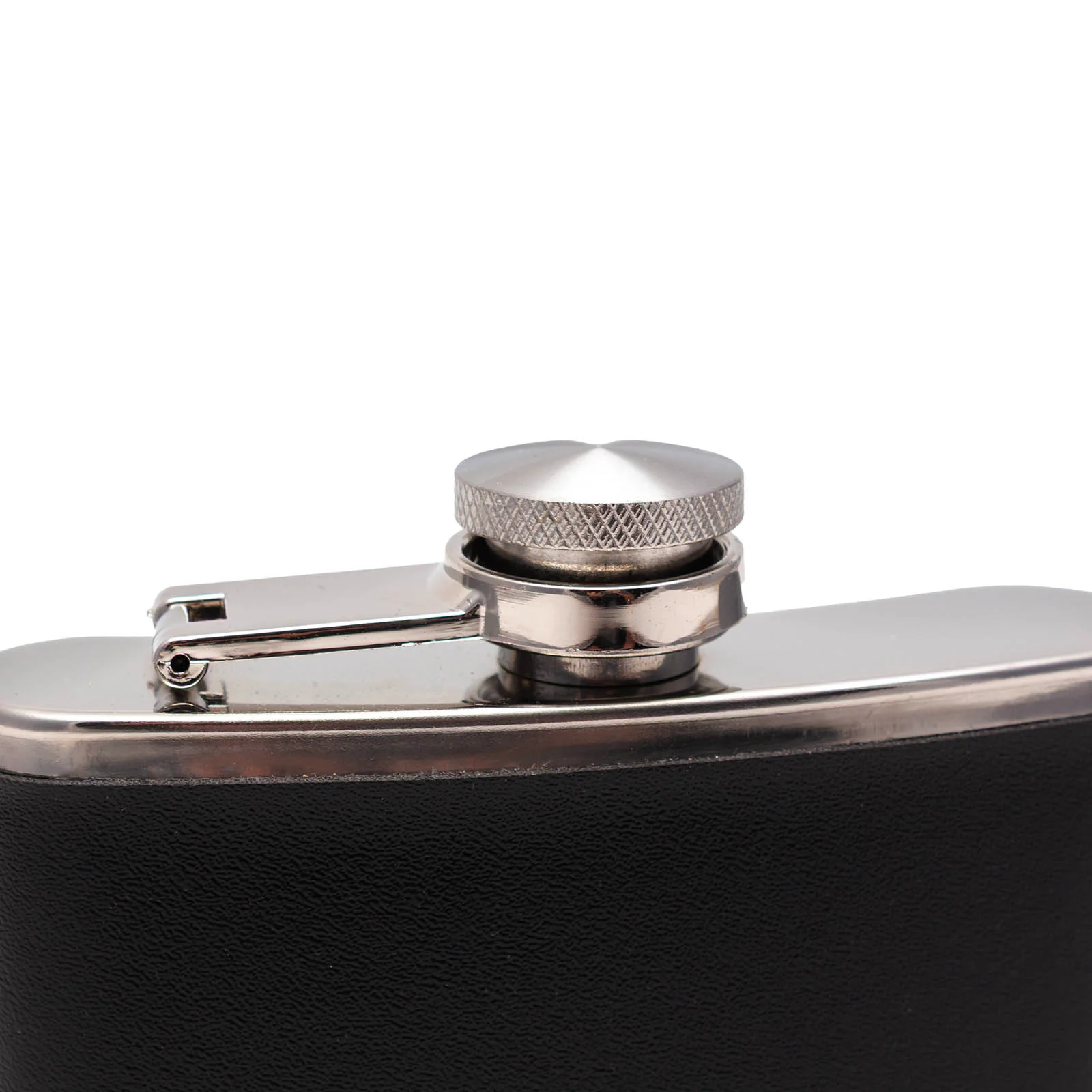 Black Leather Hip Flask - Stainless Steel - 6oz - Image 3