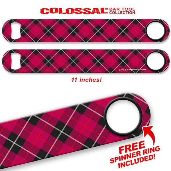 Black / Pink Plaid Kolorcoat™ 11" Long COLOSSAL™ Speed Bottle Opener