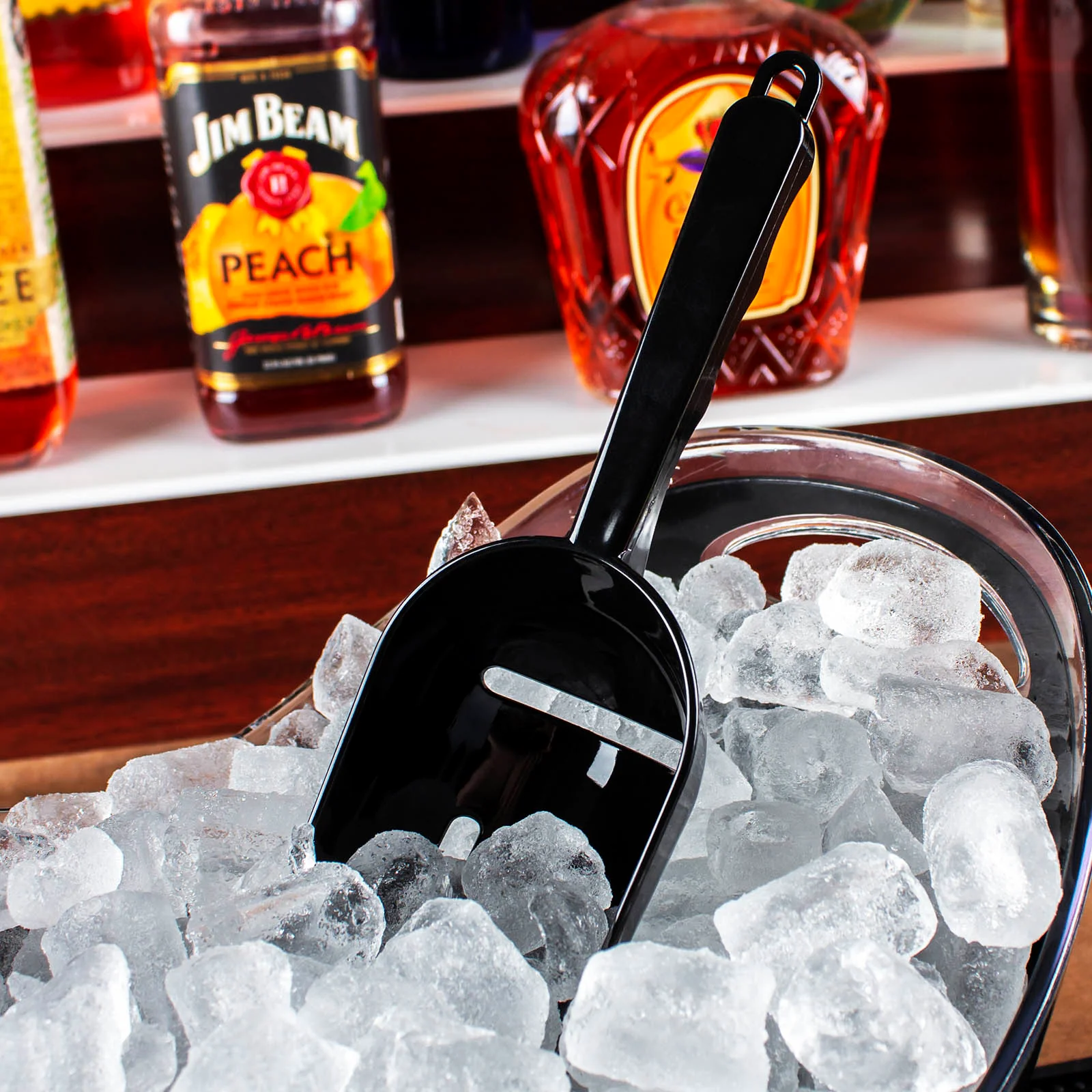 Black Plastic Ice Scoop with Drain - Image 2