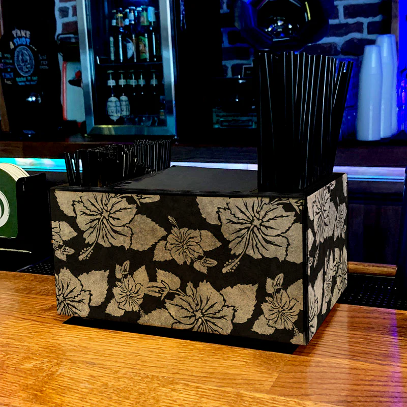 Black Rustic Hibiscus Wooden Bar Caddy - Image 2