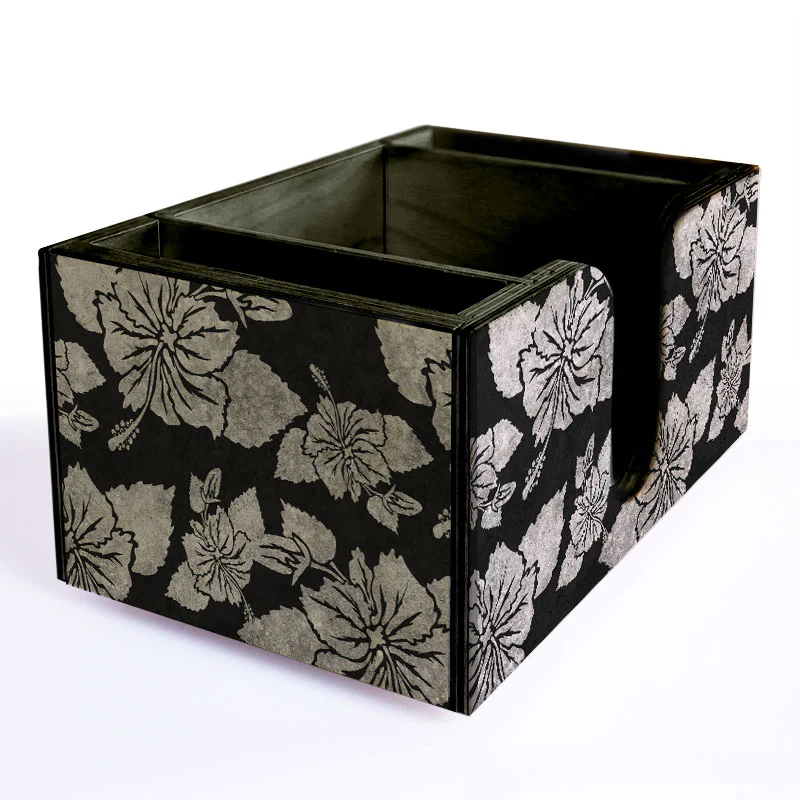 Black Rustic Hibiscus Wooden Bar Caddy - Image 3