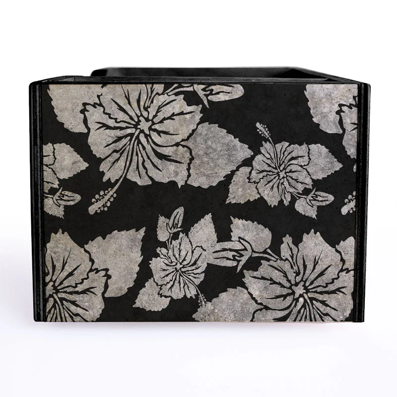 Black Rustic Hibiscus Wooden Bar Caddy - Image 4