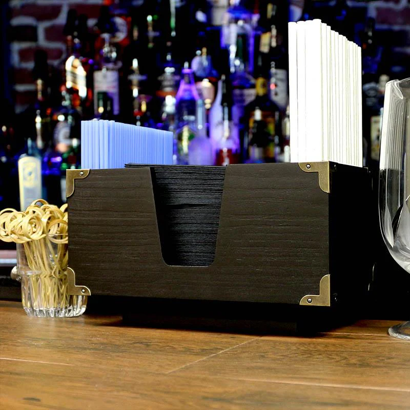Black Wood Bar Caddy w/ 3 Compartments - Image 2