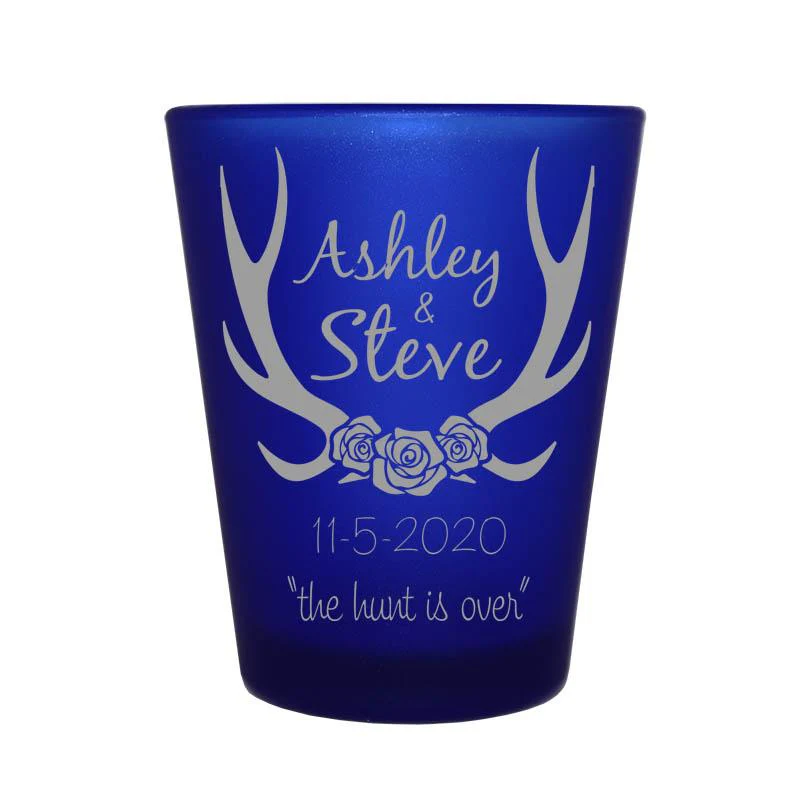 Blue Frosted Shot Glass - Antlers - CUSTOMIZABLE - 1.5oz