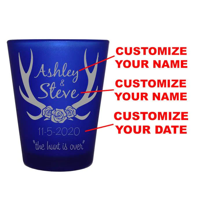Blue Frosted Shot Glass - Antlers - CUSTOMIZABLE - 1.5oz - Image 2