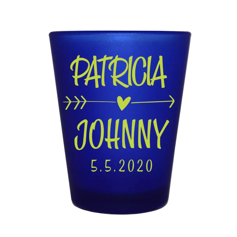 Blue Frosted Shot Glass - Arrow Heart - CUSTOMIZABLE - 1.5oz