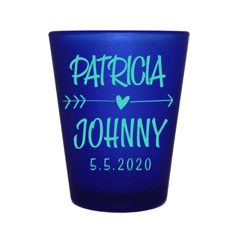 Blue Frosted Shot Glass - Arrow Heart - CUSTOMIZABLE - 1.5oz - Image 3