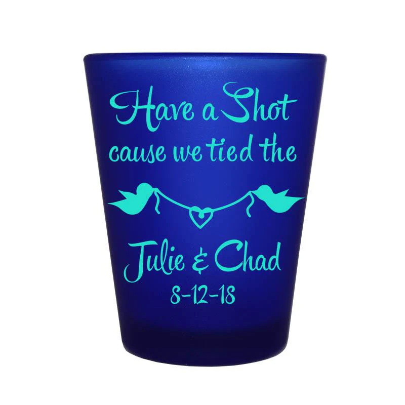 Blue Frosted Shot Glass - Bird Knot - CUSTOMIZABLE - 1.5oz