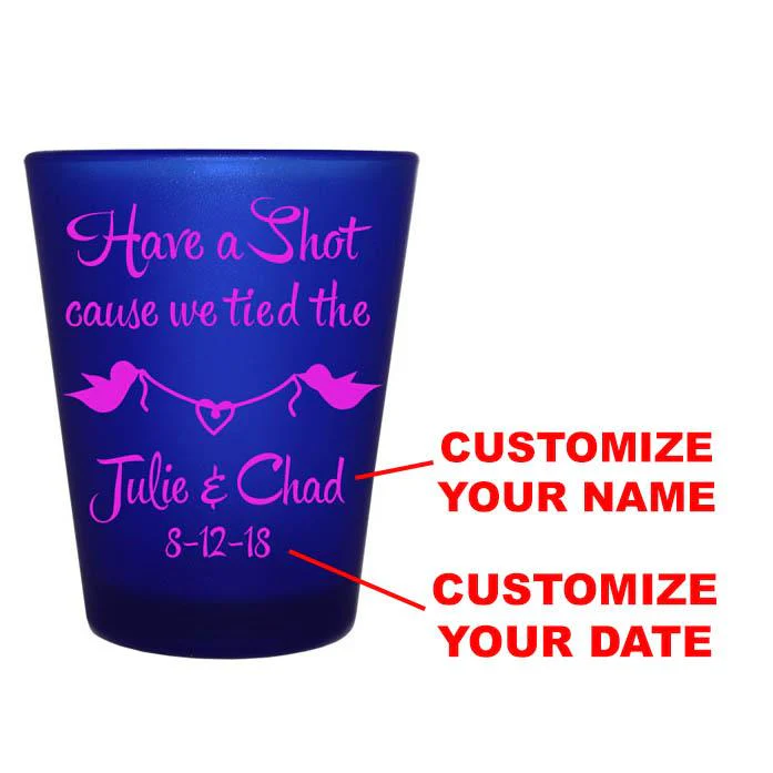 Blue Frosted Shot Glass - Bird Knot - CUSTOMIZABLE - 1.5oz - Image 2