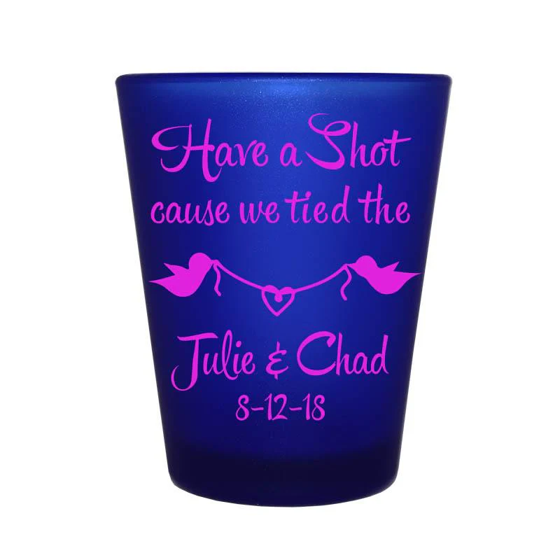 Blue Frosted Shot Glass - Bird Knot - CUSTOMIZABLE - 1.5oz - Image 3