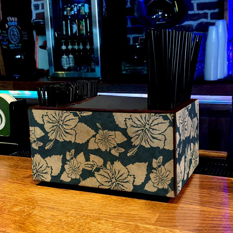 Blue Rustic Hibiscus Wooden Bar Caddy - Image 2
