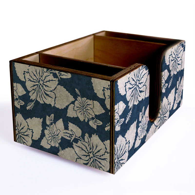 Blue Rustic Hibiscus Wooden Bar Caddy - Image 3
