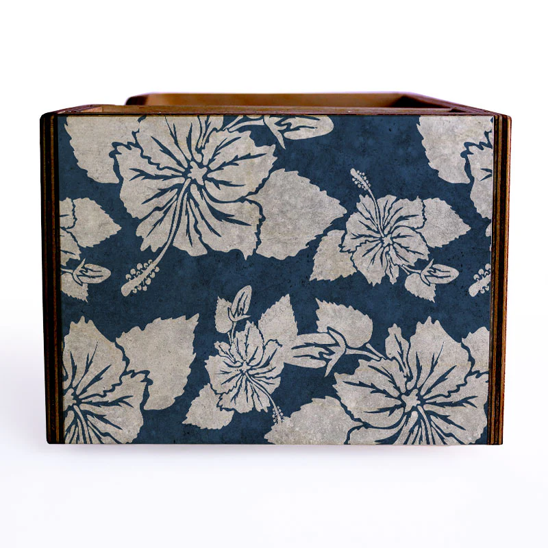 Blue Rustic Hibiscus Wooden Bar Caddy - Image 4