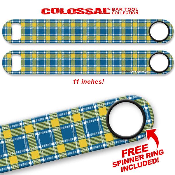 Blue / Yellow Plaid Kolorcoat™ 11" Long COLOSSAL™ Speed Bottle Opener