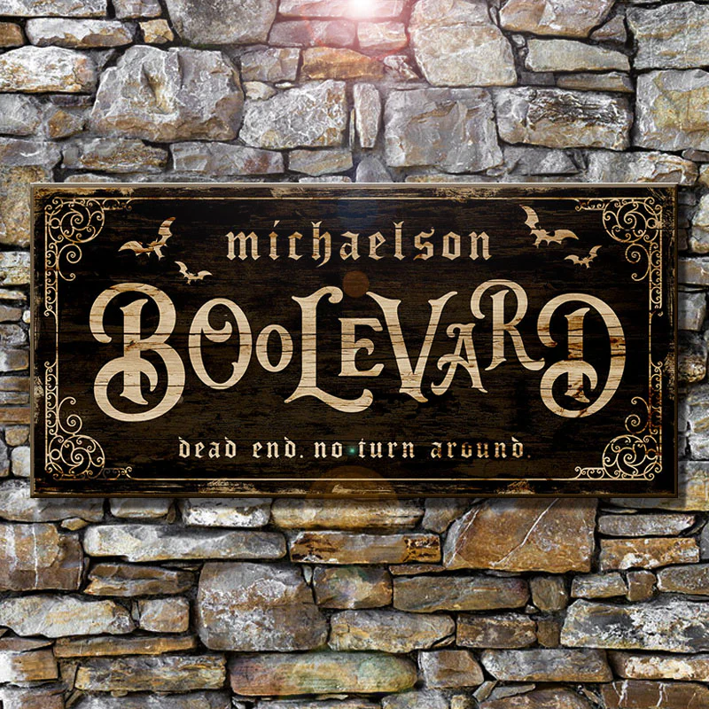 BOOLEVARD - CUSTOMIZABLE Large Vintage Wooden Halloween Sign - 11 3/4" x 23 3/4" - Image 2