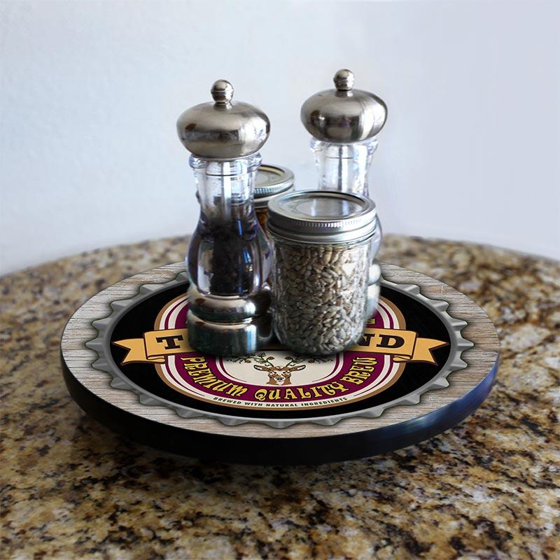 Bottle Cap Wood Lazy Susan - Add Your Name - Size Variations - Handcrafted in USA - Image 7