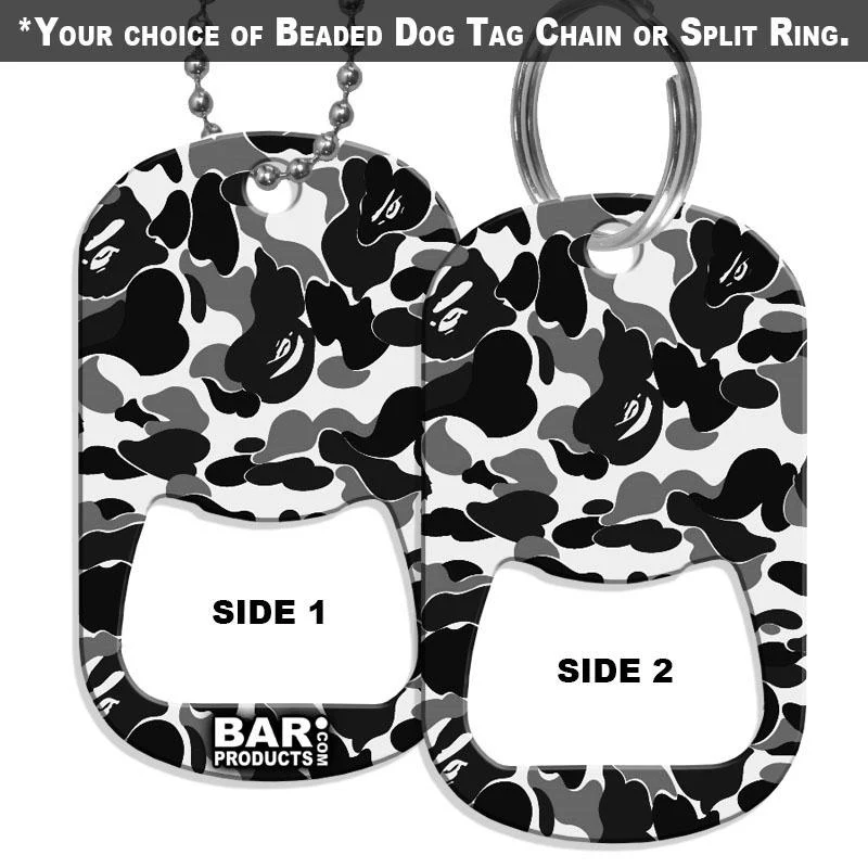 Dog Tag Bottle Opener - Black / White Camo