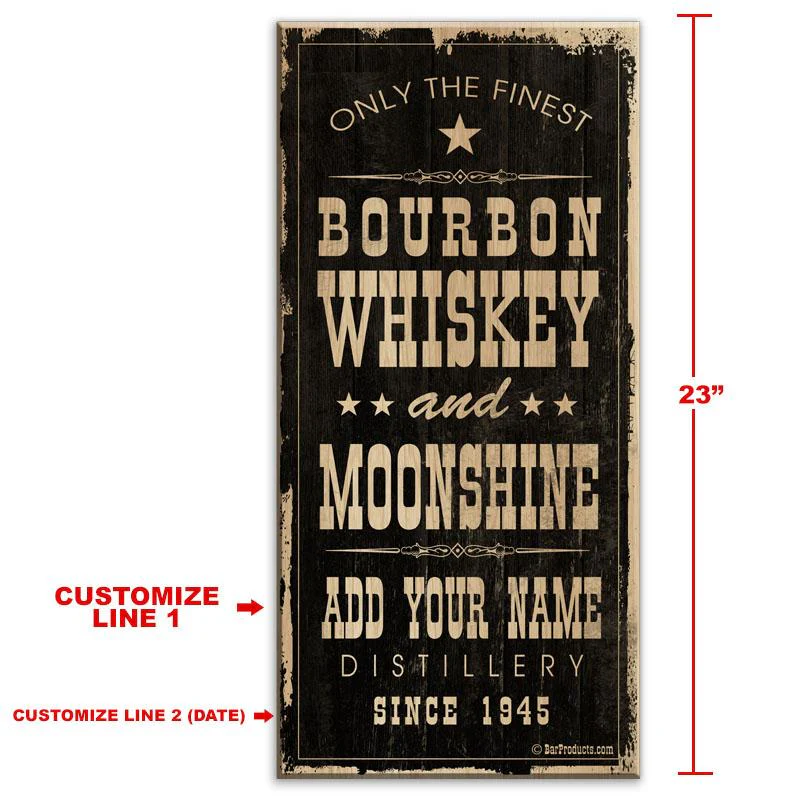 Bourbon Whiskey & Moonshine - CUSTOMIZABLE Large Vintage Wooden Bar Sign - 11 3/4" x 23 3/4" - Image 2