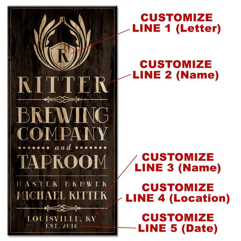 BREWING COMPANY - CUSTOMIZABLE Large Vintage Wooden Bar Sign - 11 3/4" x 23 3/4" - Image 2