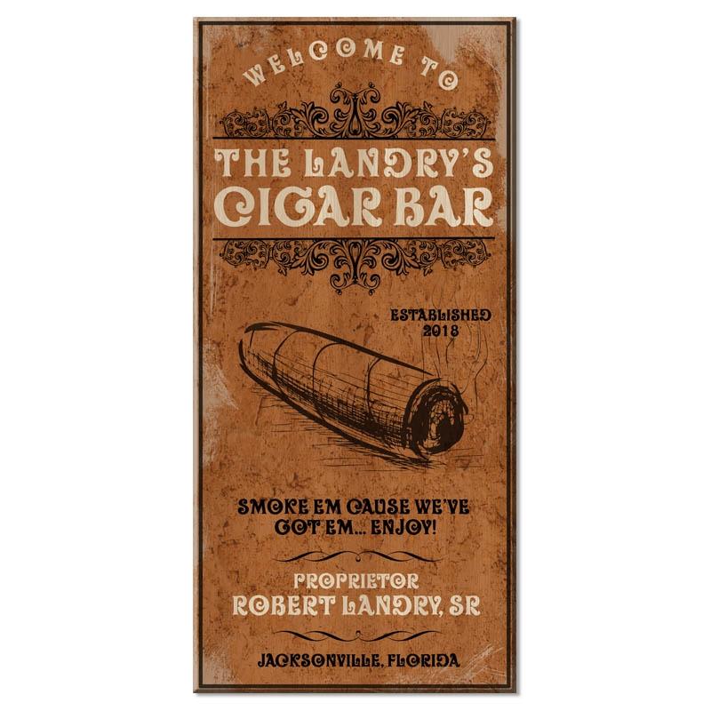 Cigar Bar - CUSTOMIZABLE Large Vintage Wooden Bar Sign - 11 3/4" x 23 3/4"