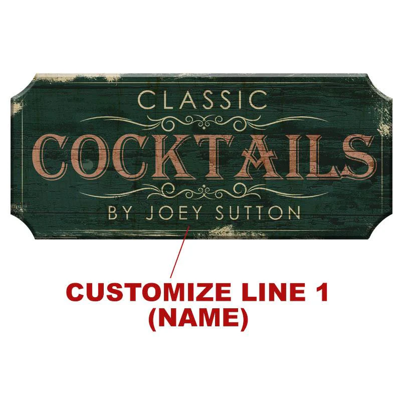 CLASSIC COCKTAILS - CUSTOMIZABLE Wood Plaque Sign - Color Options - Image 2
