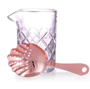 Cocktail Mixing Glass with Olea™ Copper Plated Julep Strainer - Diamond Pattern