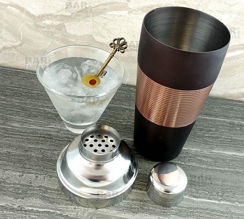 Cocktail Shaker - 3 piece Ribbed Espresso / Copper / Stainless Steel - 28 ounce - Image 2