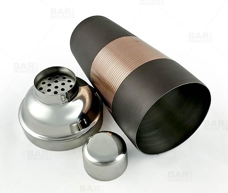 Cocktail Shaker - 3 piece Ribbed Espresso / Copper / Stainless Steel - 28 ounce - Image 3