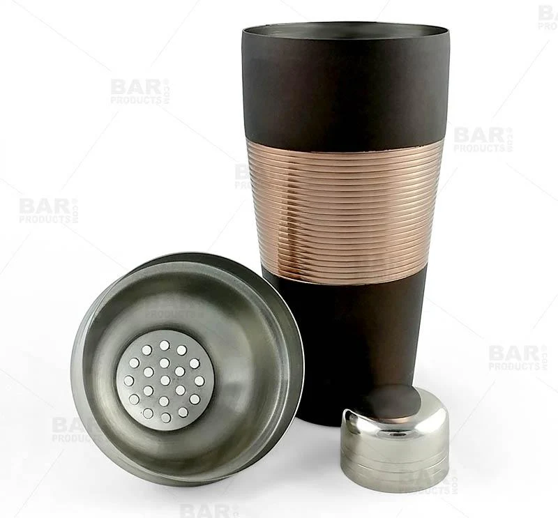 Cocktail Shaker - 3 piece Ribbed Espresso / Copper / Stainless Steel - 28 ounce - Image 4