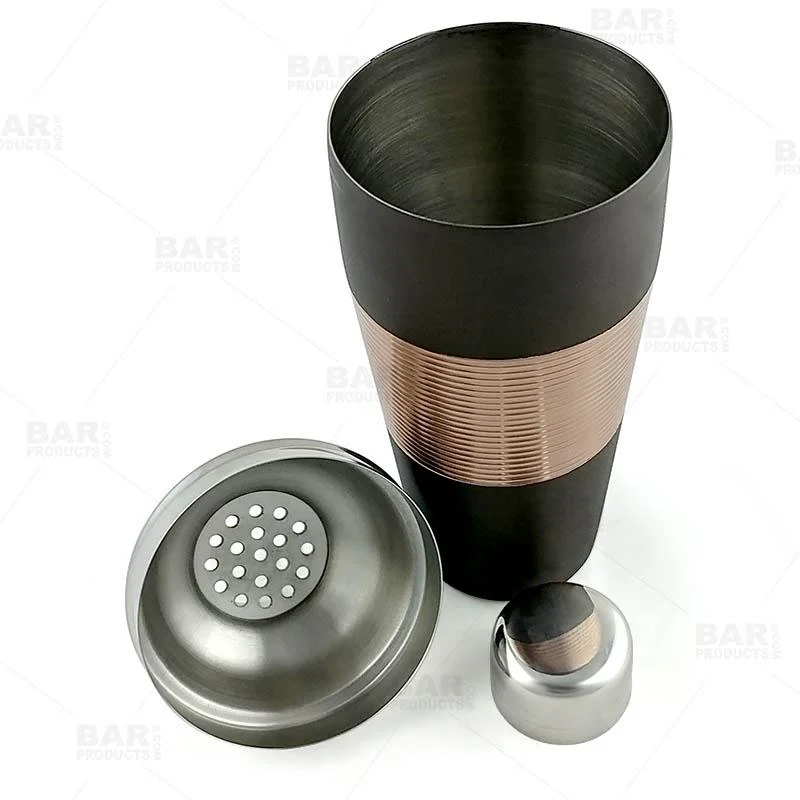Cocktail Shaker - 3 piece Ribbed Espresso / Copper / Stainless Steel - 28 ounce - Image 5