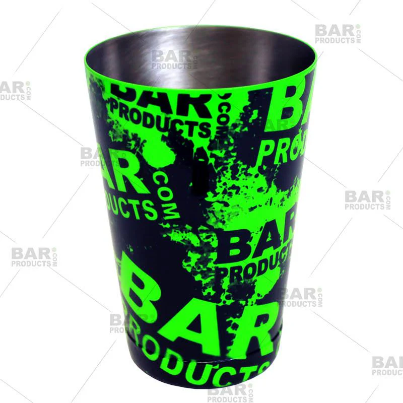 Cocktail Shaker Tin - 18oz weighted - NEON GREEN Grungy BPC Logo - Image 3