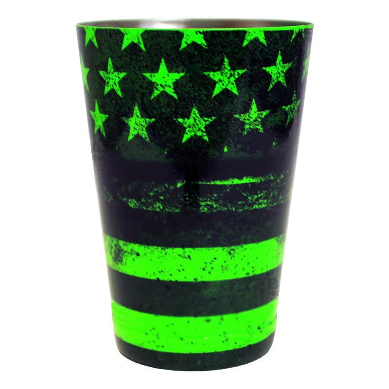 Cocktail Shaker Tin - 18oz weighted - NEON GREEN U.S. Flag