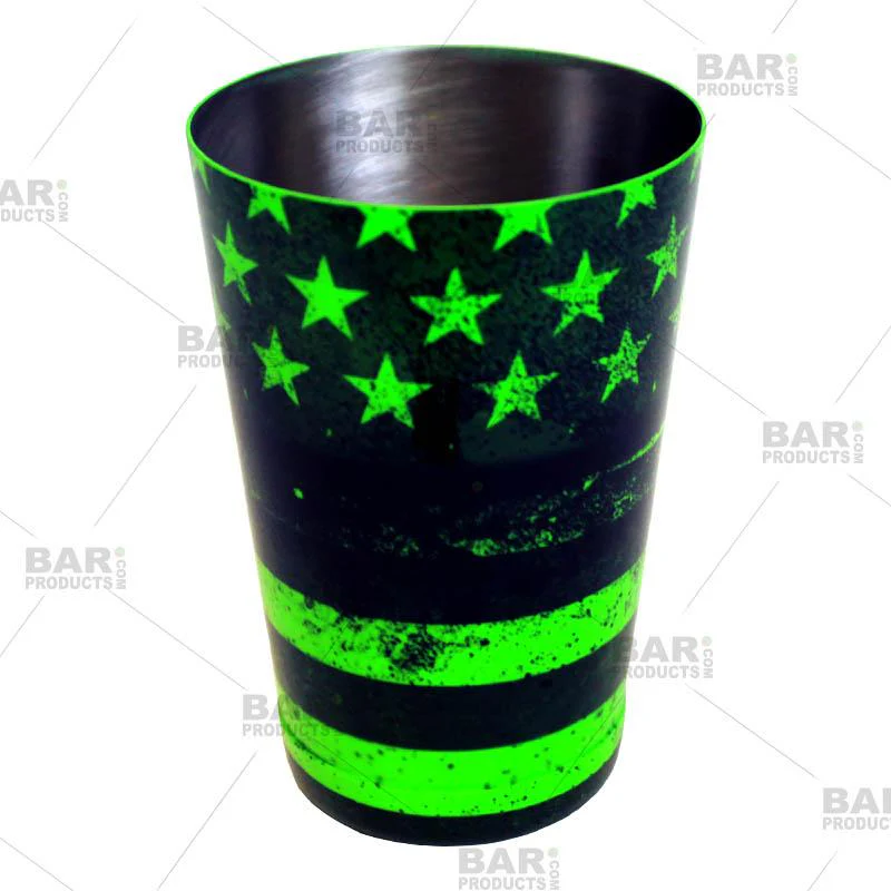 Cocktail Shaker Tin - 18oz weighted - NEON GREEN U.S. Flag - Image 3