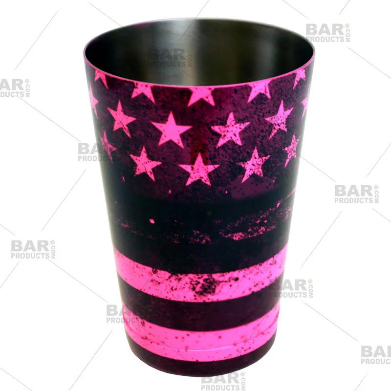 Cocktail Shaker Tin - 18oz weighted - NEON PINK U.S. Flag - Image 3